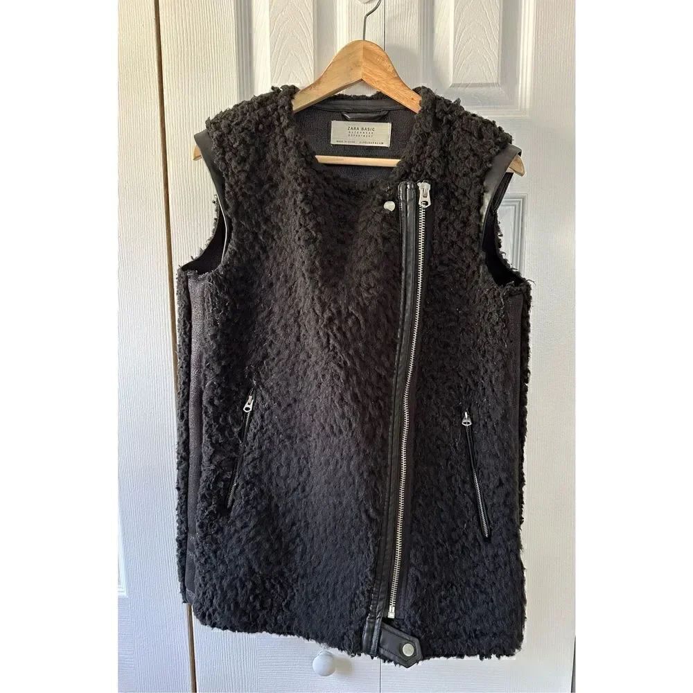 ZARA Faux Fur/Leather Motorcycle Vest Jacket